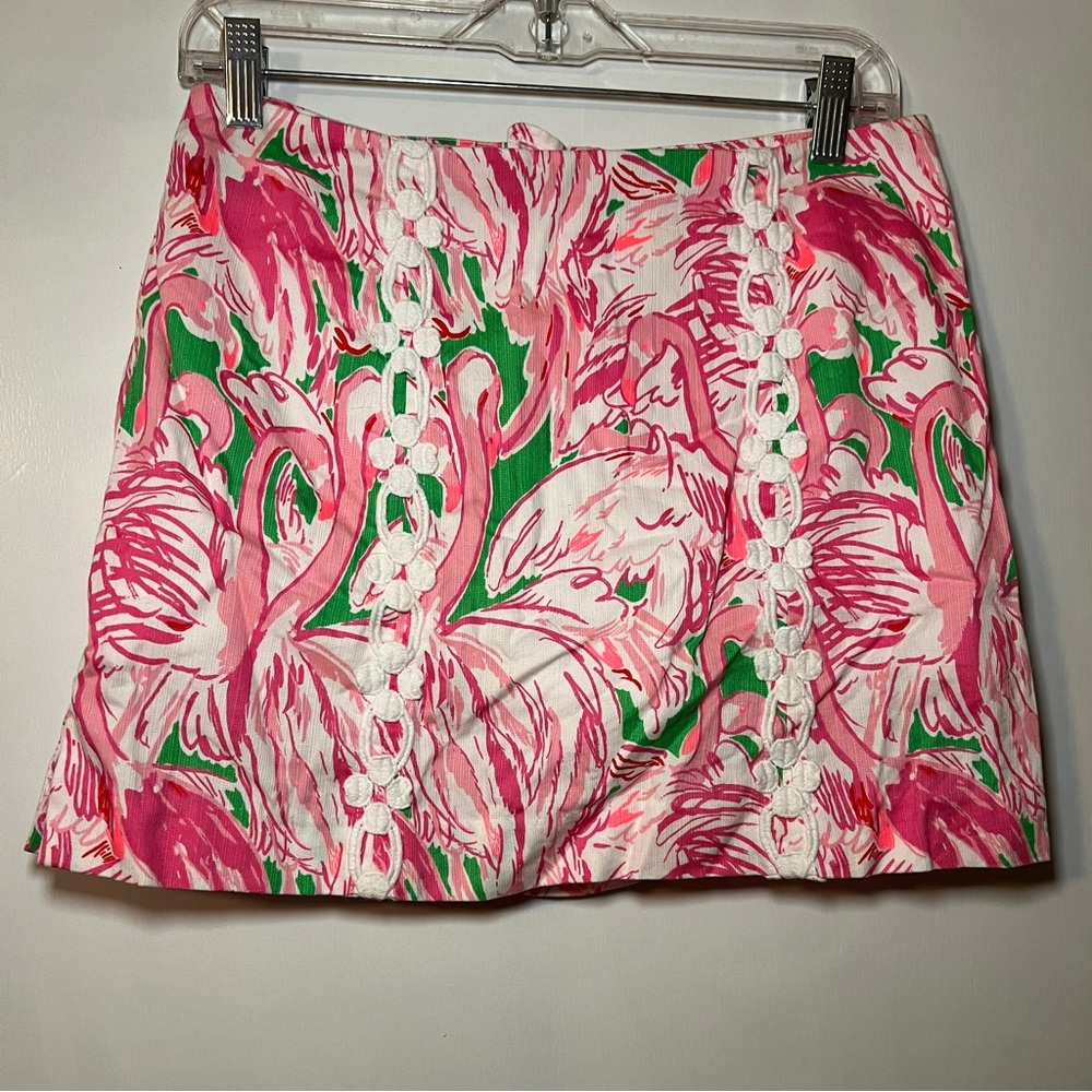 Lilly Pulitzer Marigold Skort Prep Green Pink Colony Size 4 EUC Flamingo